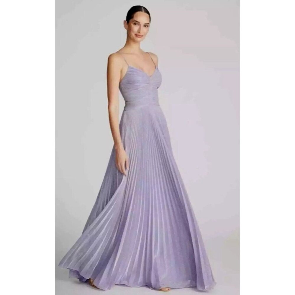 Halston Gown Dress Maycee Size 10‎ Pleated Maxi in Shimmer Amethyst Purple $695